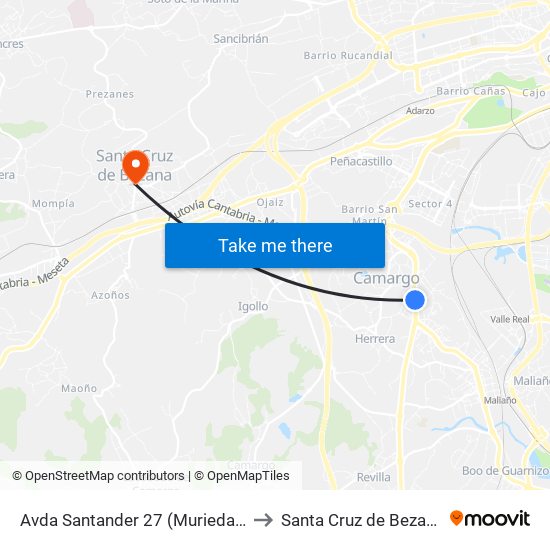 Avda Santander 27 (Muriedas) to Santa Cruz de Bezana map