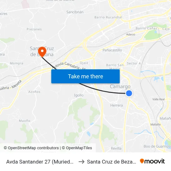 Avda Santander 27 (Muriedas) to Santa Cruz de Bezana map