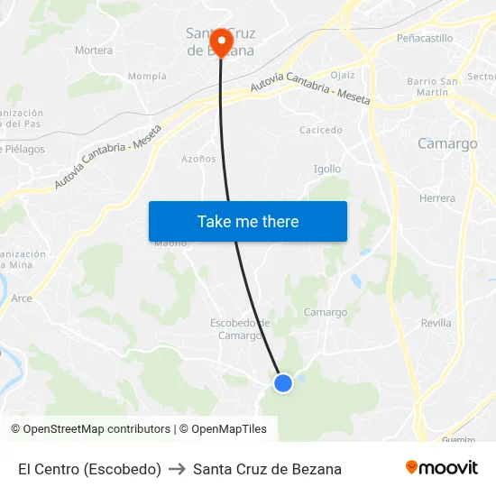 El Centro (Escobedo) to Santa Cruz de Bezana map