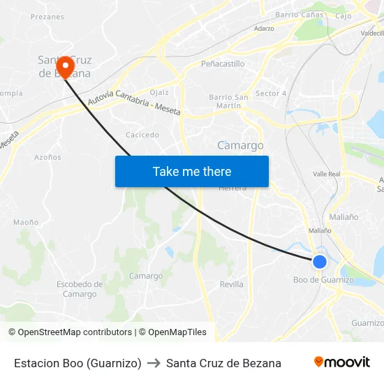 Estacion Boo (Guarnizo) to Santa Cruz de Bezana map