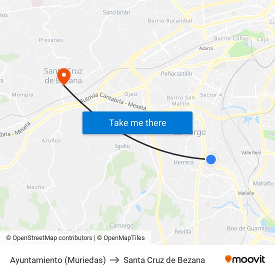 Ayuntamiento (Muriedas) to Santa Cruz de Bezana map