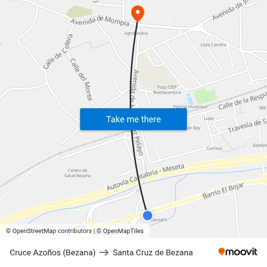 Cruce Azoños (Bezana) to Santa Cruz de Bezana map