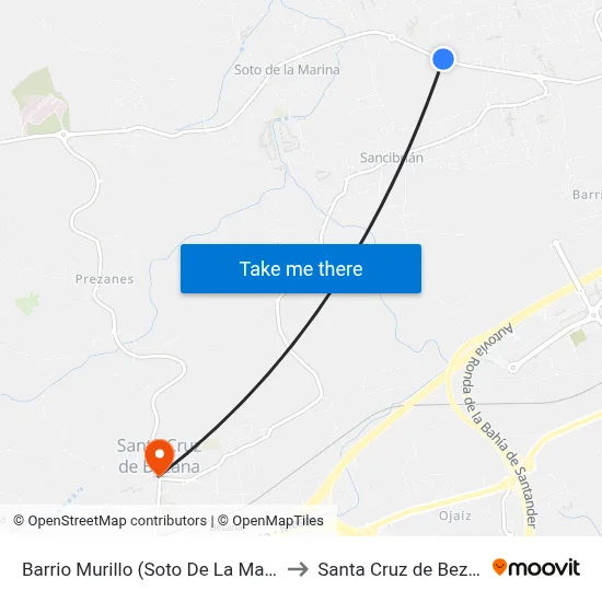 Barrio Murillo (Soto De La Marina) to Santa Cruz de Bezana map
