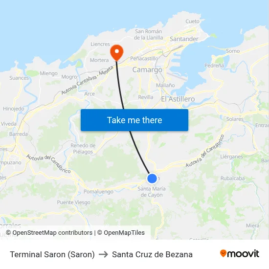 Terminal Saron (Saron) to Santa Cruz de Bezana map