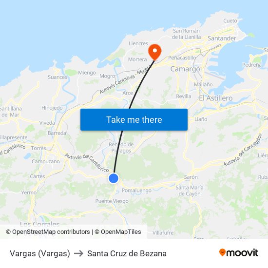 Vargas (Vargas) to Santa Cruz de Bezana map