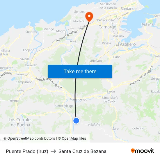 Puente Prado (Iruz) to Santa Cruz de Bezana map