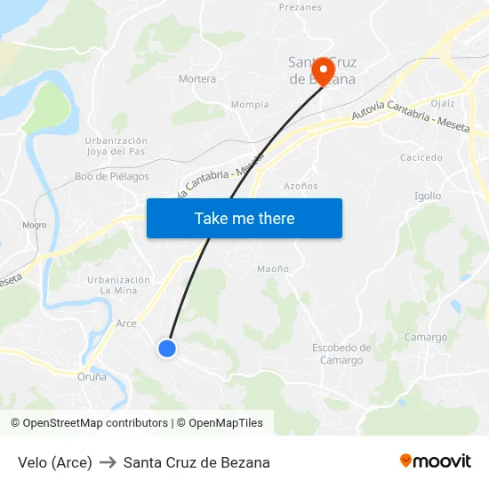 Velo (Arce) to Santa Cruz de Bezana map