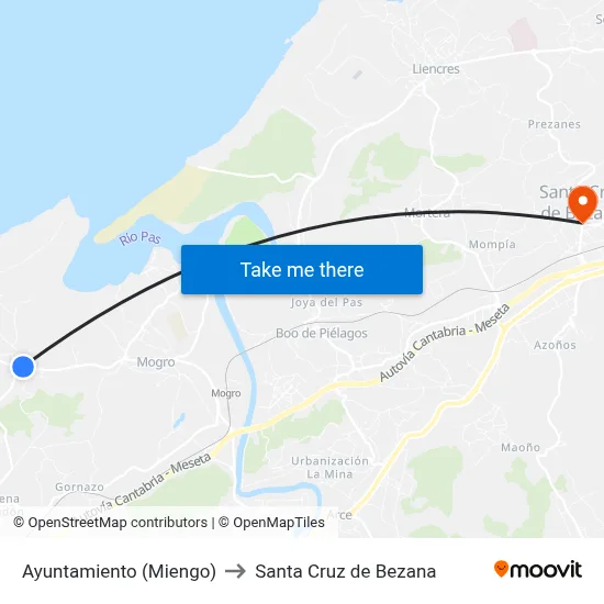 Ayuntamiento (Miengo) to Santa Cruz de Bezana map