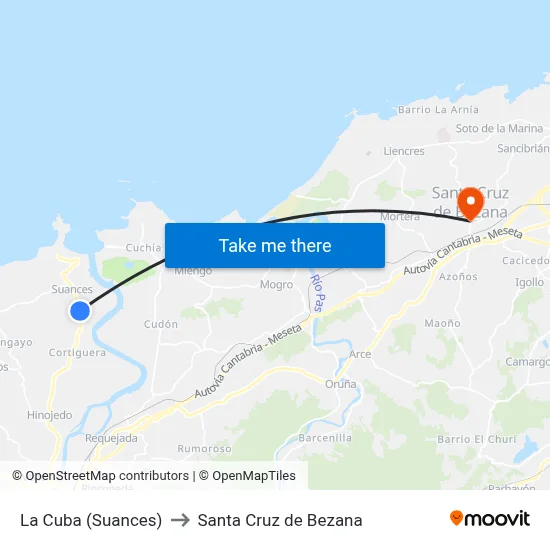 La Cuba (Suances) to Santa Cruz de Bezana map