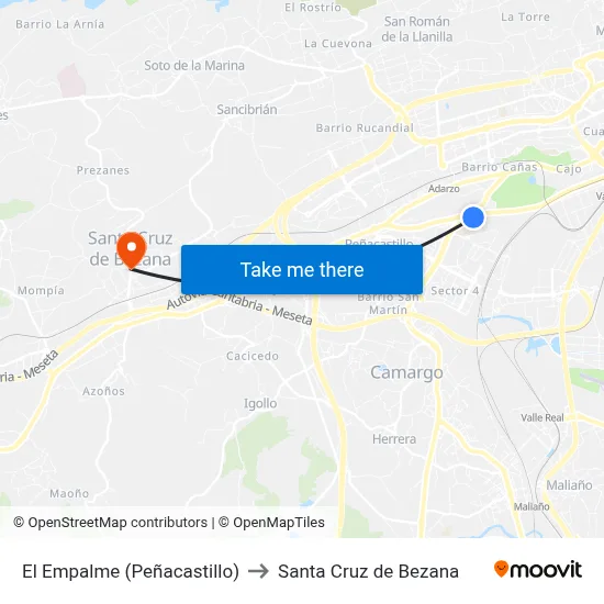 El Empalme (Peñacastillo) to Santa Cruz de Bezana map