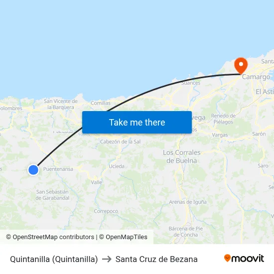 Quintanilla (Quintanilla) to Santa Cruz de Bezana map