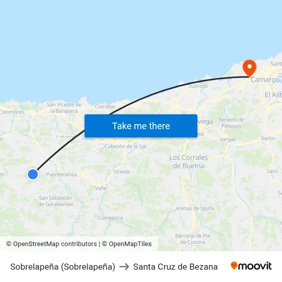 Sobrelapeña (Sobrelapeña) to Santa Cruz de Bezana map