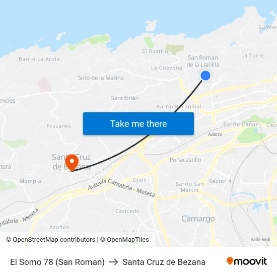 El Somo 78 (San Roman) to Santa Cruz de Bezana map