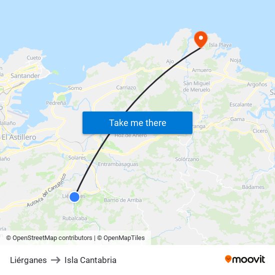 Liérganes to Isla Cantabria map