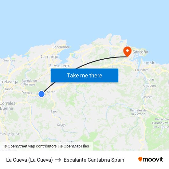 La Cueva (La Cueva) to Escalante Cantabria Spain map