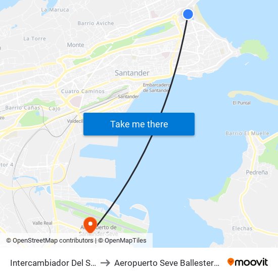 Intercambiador Del Sardinero 2 to Aeropuerto Seve Ballesteros-Santander map