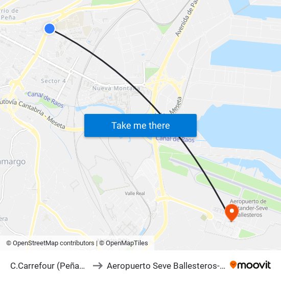 C.Carrefour (Peñacastillo) to Aeropuerto Seve Ballesteros-Santander map