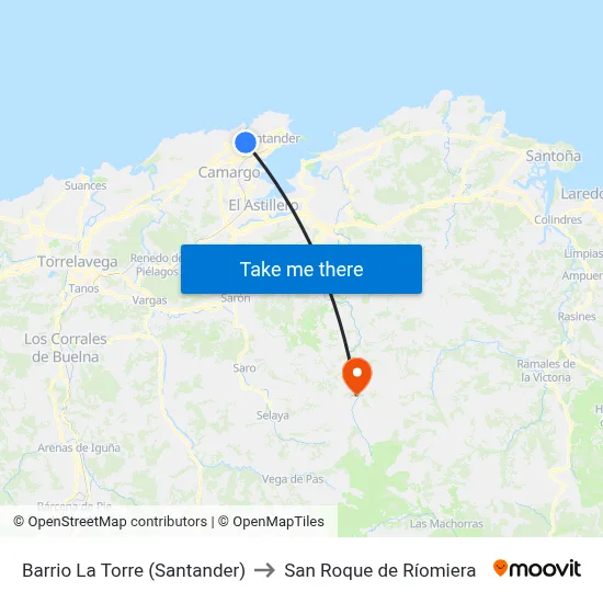 Barrio La Torre (Santander) to San Roque de Ríomiera map