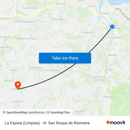 La Espina (Limpias) to San Roque de Ríomiera map