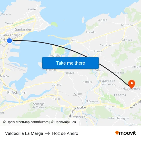 Valdecilla La Marga to Hoz de Anero map