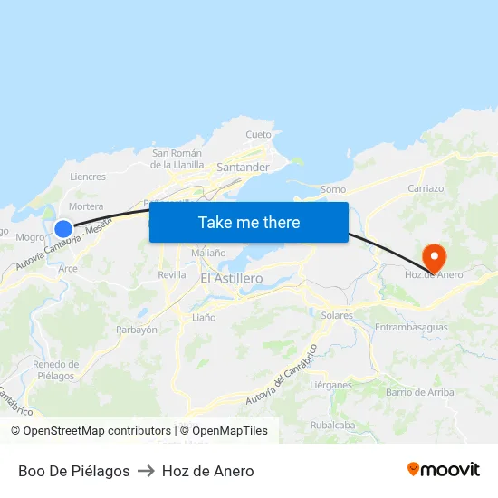 Boo De Piélagos to Hoz de Anero map