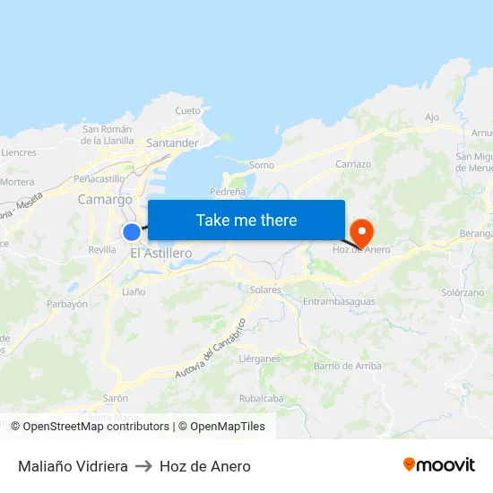 Maliaño Vidriera to Hoz de Anero map
