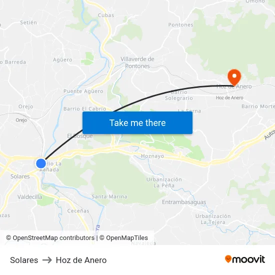 Solares to Hoz de Anero map