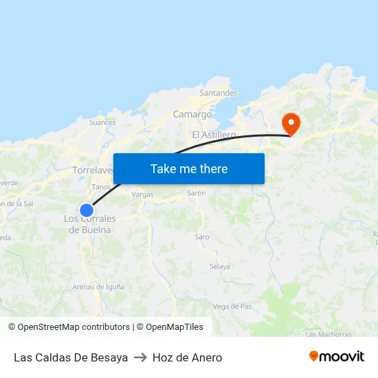Las Caldas De Besaya to Hoz de Anero map