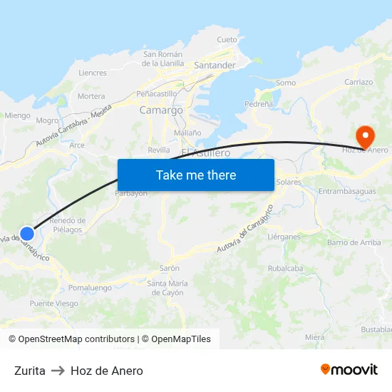 Zurita to Hoz de Anero map