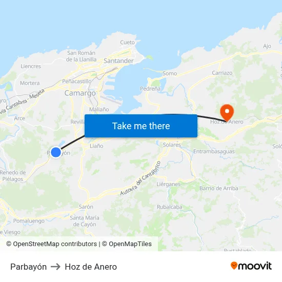 Parbayón to Hoz de Anero map
