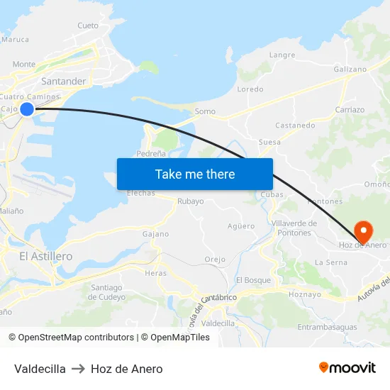 Valdecilla to Hoz de Anero map
