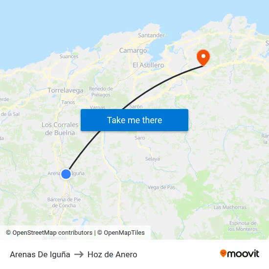 Arenas De Iguña to Hoz de Anero map