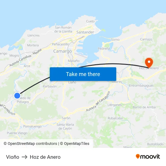 Vioño to Hoz de Anero map