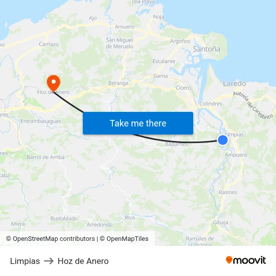 Limpias to Hoz de Anero map