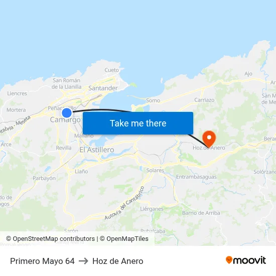 Primero Mayo 64 to Hoz de Anero map