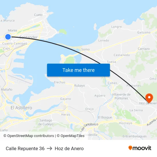 Calle Repuente 36 to Hoz de Anero map