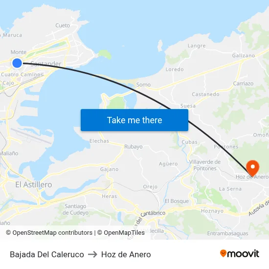 Bajada Del Caleruco to Hoz de Anero map