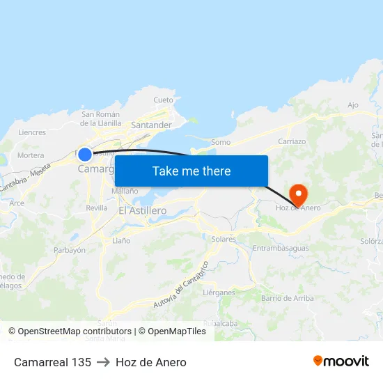 Camarreal 135 to Hoz de Anero map