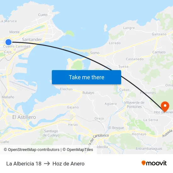 La Albericia 18 to Hoz de Anero map