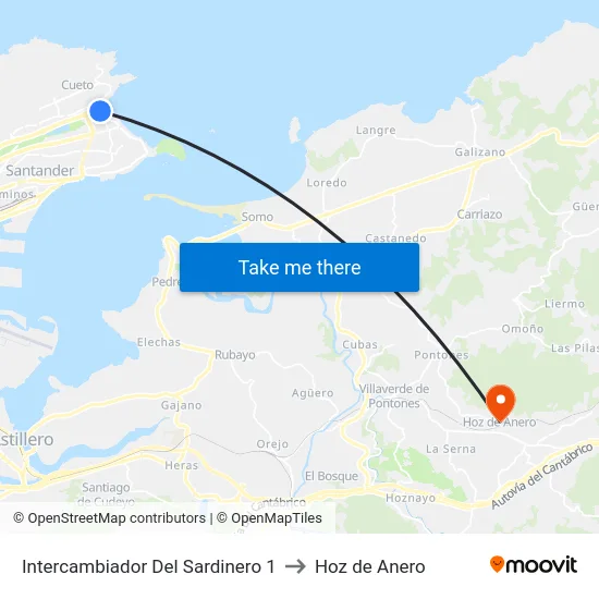 Intercambiador Del Sardinero 1 to Hoz de Anero map