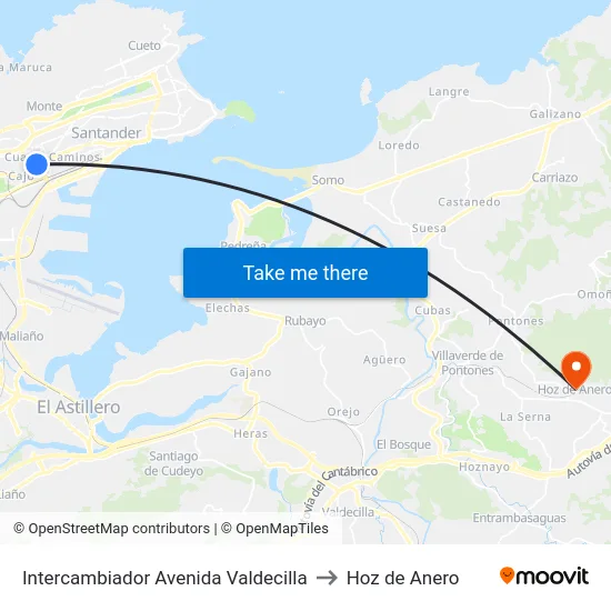 Intercambiador Avenida Valdecilla to Hoz de Anero map