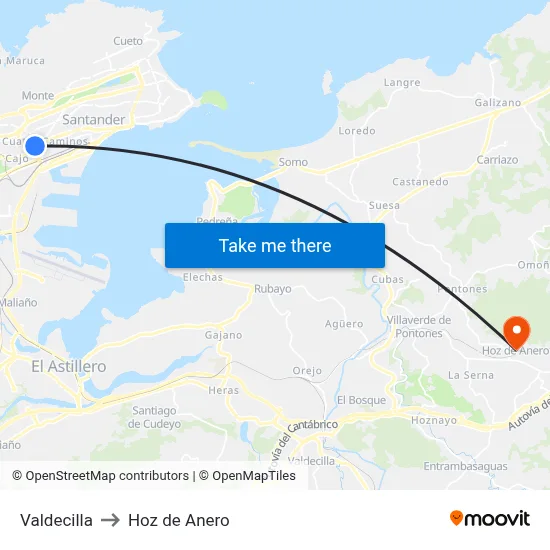Valdecilla to Hoz de Anero map