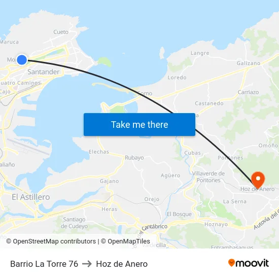 Barrio La Torre 76 to Hoz de Anero map