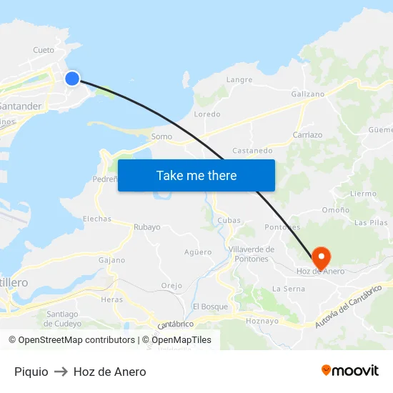 Piquio to Hoz de Anero map