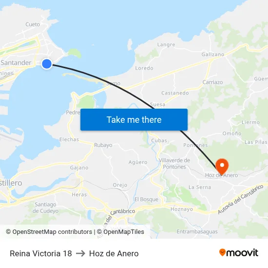 Reina Victoria 18 to Hoz de Anero map