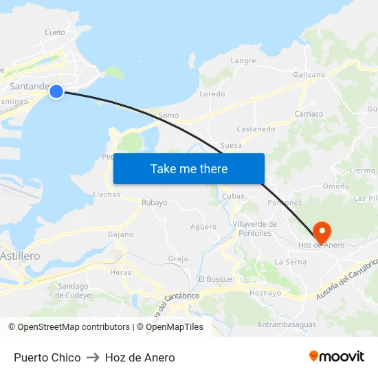 Puerto Chico to Hoz de Anero map