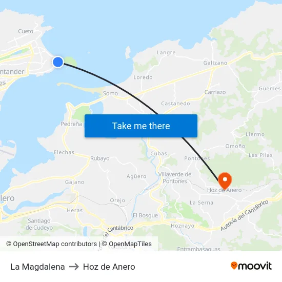 La Magdalena to Hoz de Anero map