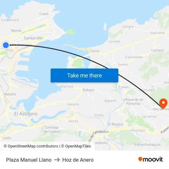 Plaza Manuel Llano to Hoz de Anero map