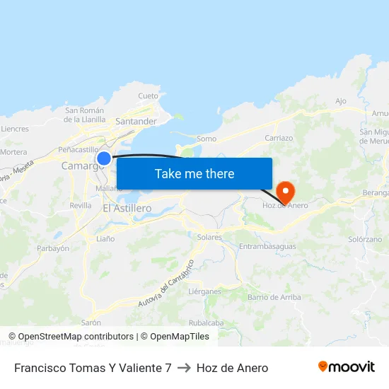 Francisco Tomas Y Valiente 7 to Hoz de Anero map