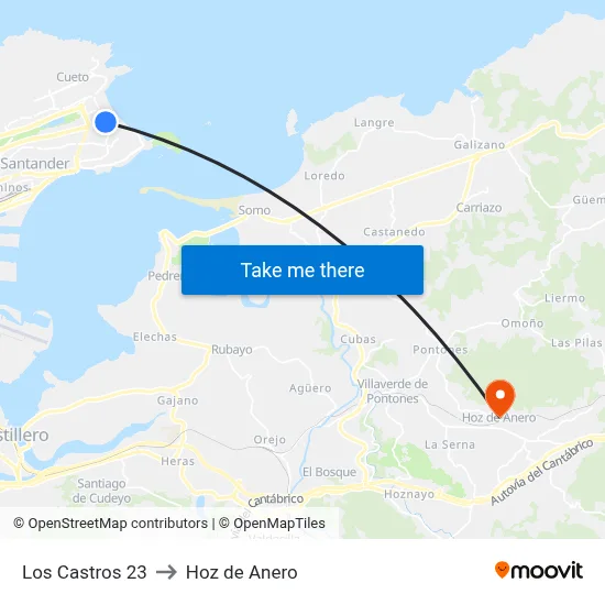 Los Castros 23 to Hoz de Anero map